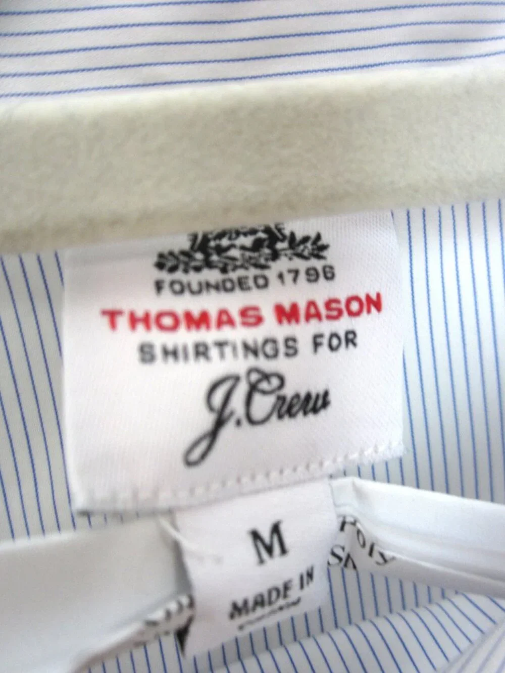 J. Crew Thomas Mason Size M Square Neck Blue White Puff Sleeve Blouse Cotton